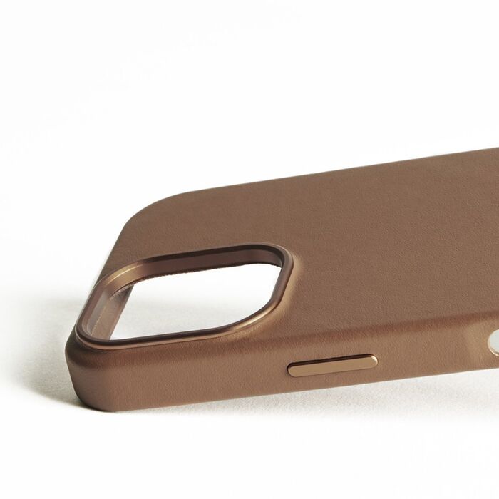 Mujjo iPhone 16 leðursímahulstur - Ljósbrúnt