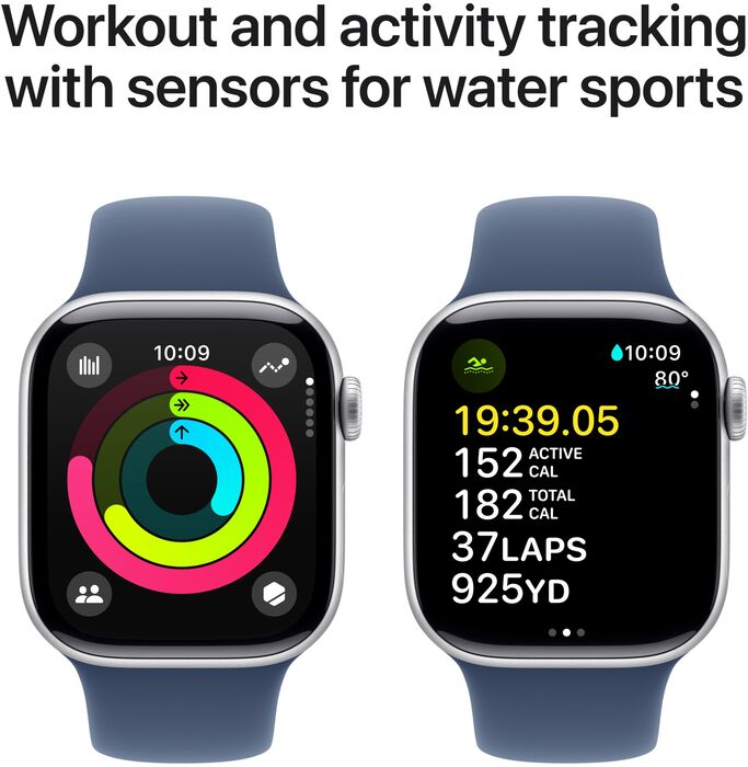 Apple Watch Series 10 GPS 42 mm - Silfur/Blá Sport ól
