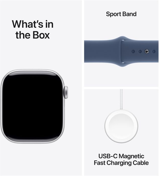 Apple Watch Series 10 GPS 42 mm - Silfur/Blá Sport ól