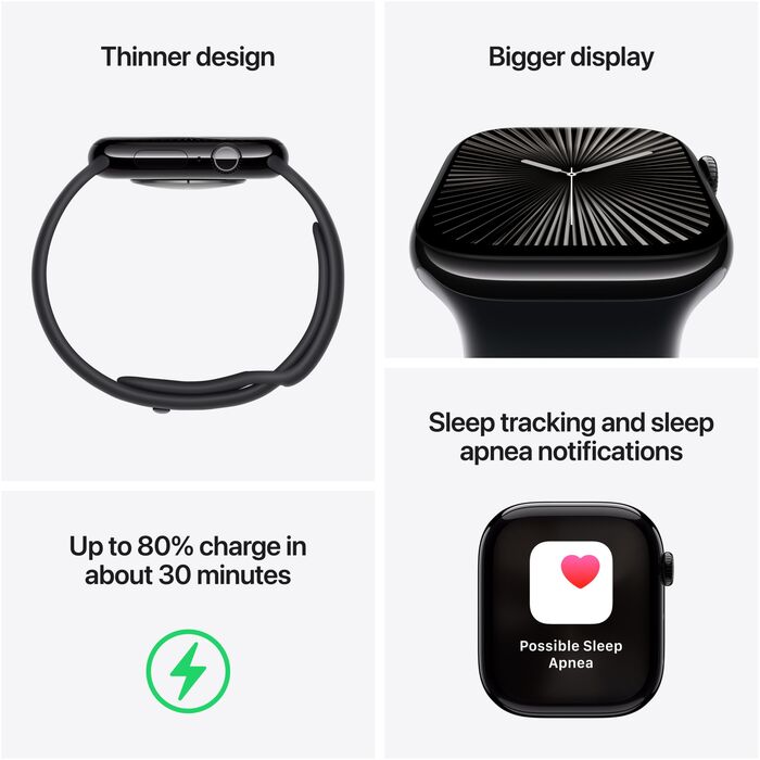 Apple Watch Series 10 GPS 46 mm - Svart Sport ól