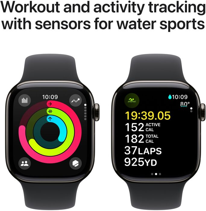 Apple Watch Series 10 GPS/4G 42 mm - Svart títaníum Sport ól