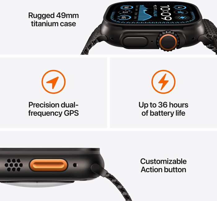 Apple Watch Ultra 2 GPS/4G 49mm - Svart títaníum Trail ól