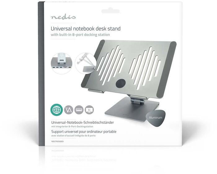 Nedis fartölvustandur með tengikví - Grár