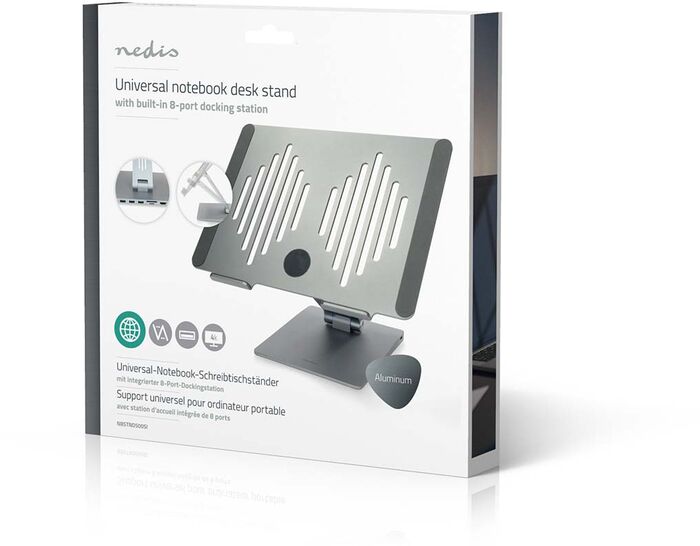 Nedis fartölvustandur með tengikví - Grár