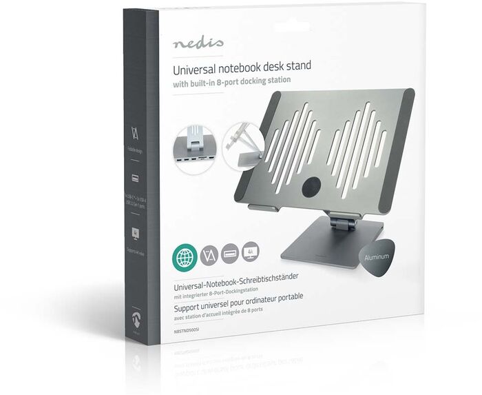 Nedis fartölvustandur með tengikví - Grár