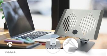 Nedis fartölvustandur með tengikví - Grár