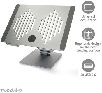 Nedis fartölvustandur með tengikví - Grár