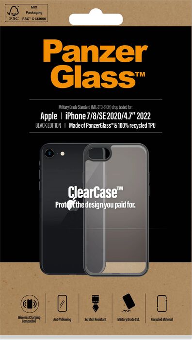 PanzerGlass iPhone 7/8/SE ClearCase símahulstur - Svart og glært