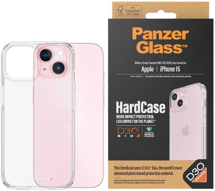 PanzerGlass iPhone 15 HardCase símahulstur - Glært 