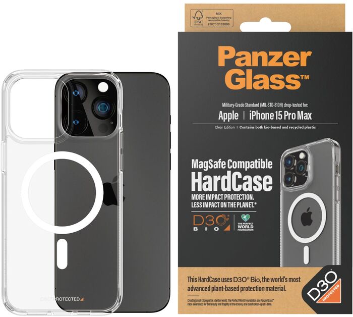 PanzerGlass iPhone 15 Pro Max HardCase MagSafe símahulstur - Glært 
