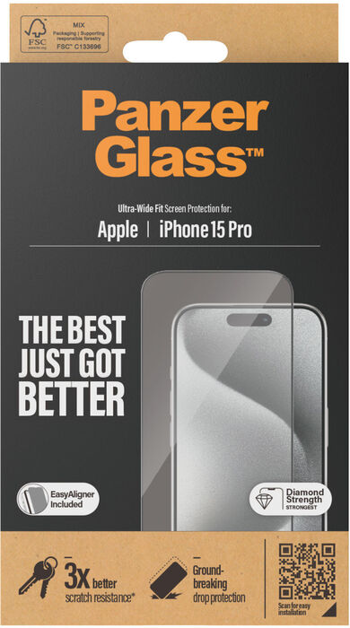 PanzerGlass iPhone 15 Pro öryggisgler með EasyAligner