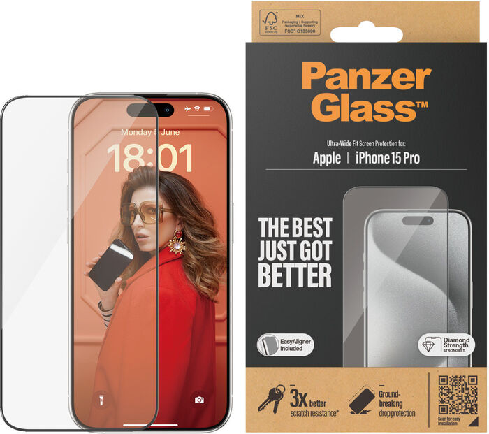PanzerGlass iPhone 15 Pro öryggisgler með EasyAligner