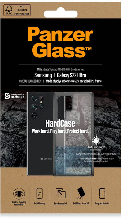 PanzerGlass Samsung Galaxy S22 Ultra HardCase símahulstur - Svart/Glært