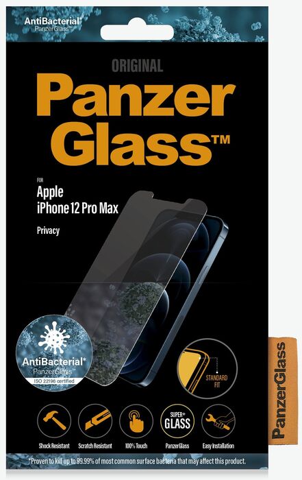PanzerGlass iPhone 12 Pro max öryggisgler með skjásiu - Svart