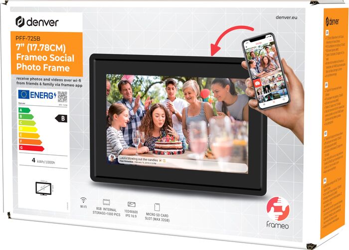 Denver PFF-725 stafrænn myndarammi 7" - Svartur