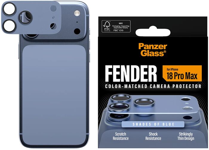 PanzerGlass iPhone 18 Pro Max Fender linsuvörn - Ljósblá