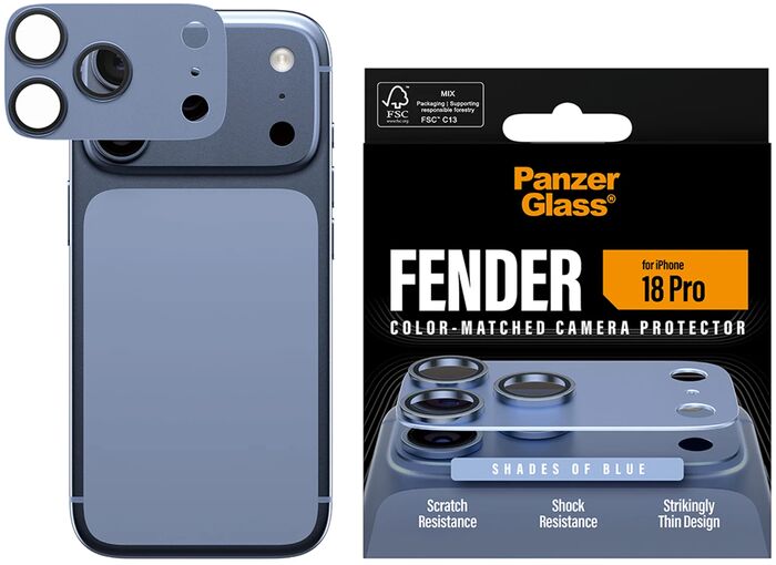 PanzerGlass iPhone 18 Pro Fender linsuvörn - Ljósblá