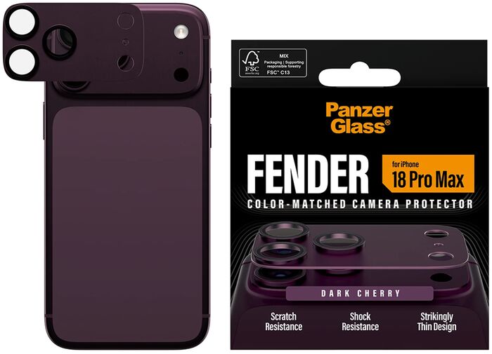 PanzerGlass iPhone 18 Pro Max Fender linsuvörn - Vínrauð
