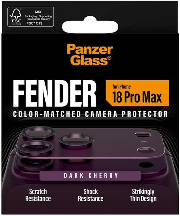 PanzerGlass iPhone 18 Pro Max Fender linsuvörn - Vínrauð