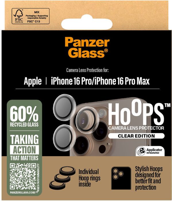 PanzerGlass iPhone 16 Pro / 16 Pro Max Glær linsuvörn