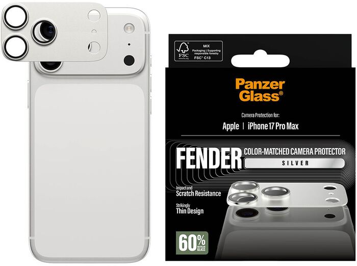 PanzerGlass iPhone 17 Pro Max FENDER linsuvörn - Silfur