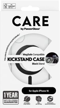 PanzerGlass Care iPhone 16 með standi - Glært / svart