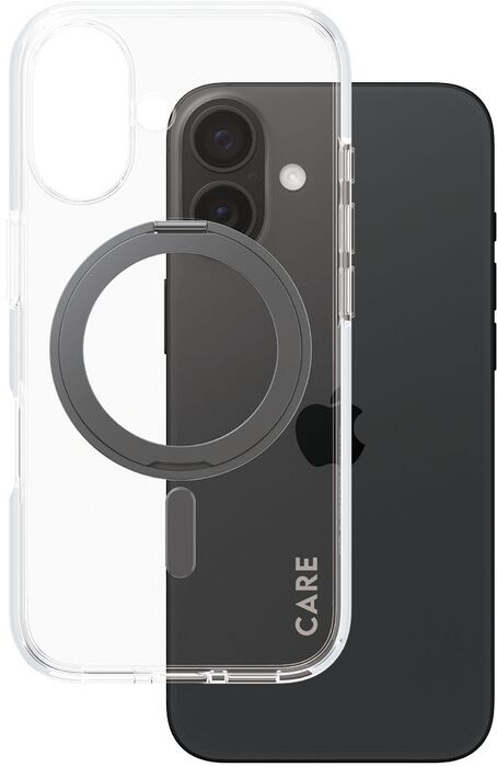 PanzerGlass Care iPhone 16 með standi - Glært / svart