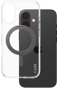 PanzerGlass Care iPhone 16 með standi - Glært / svart
