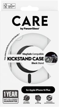 PanzerGlass Care iPhone 16 Plus með standi - Glært / svart