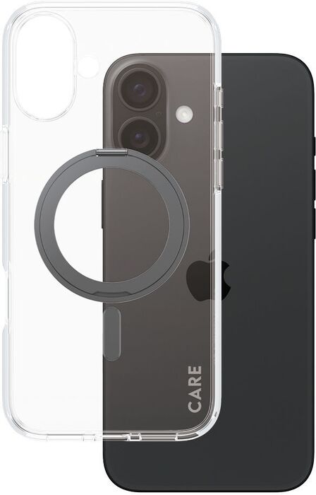 PanzerGlass Care iPhone 16 Plus með standi - Glært / svart