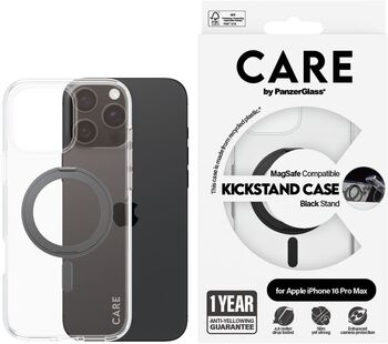 PanzerGlass Care iPhone 16 Pro Max með standi - Glært / svart