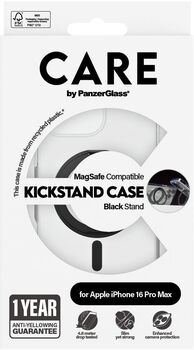 PanzerGlass Care iPhone 16 Pro Max með standi - Glært / svart