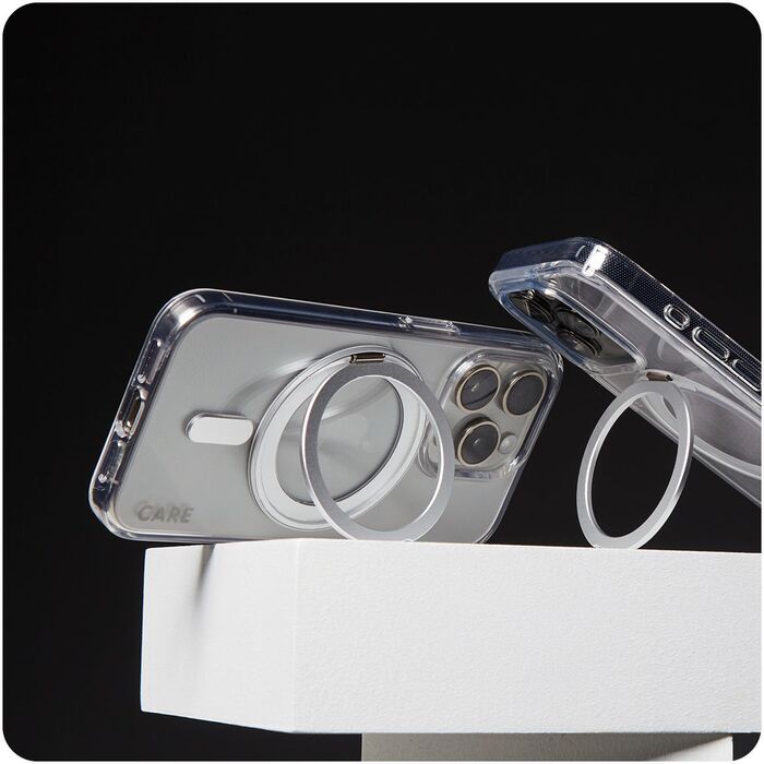PanzerGlass Care iPhone 16 Pro með standi - Glært / silfur