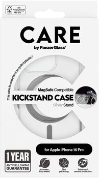 PanzerGlass Care iPhone 16 Pro með standi - Glært / silfur