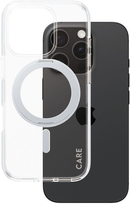 PanzerGlass Care iPhone 16 Pro með standi - Glært / silfur