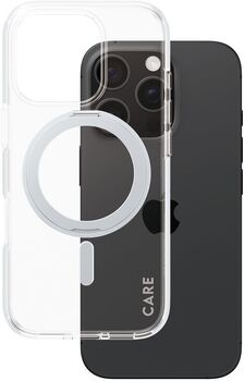 PanzerGlass Care iPhone 16 Pro með standi - Glært / silfur