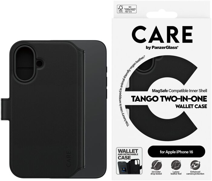PanzerGlass Care iPhone 16 símaveski - Svart