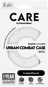PanzerGlass Care Urban Combat iPhone 16 símahulstur - Glært / Hvítt