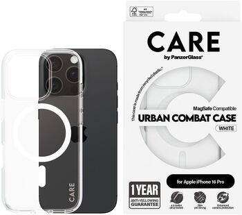 PanzerGlass Care iPhone 16 Pro Urban Combat símahulstur - Glært / hvítt