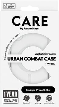 PanzerGlass Care iPhone 16 Plus Urban Combat símahulstur - Glært / hvítt
