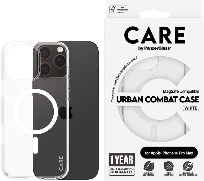 PanzerGlass Care iPhone 16 Pro Max Urban Combat símahulstur - Glært / hvítt
