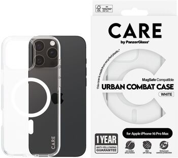 PanzerGlass Care iPhone 16 Pro Max Urban Combat símahulstur - Glært / hvítt
