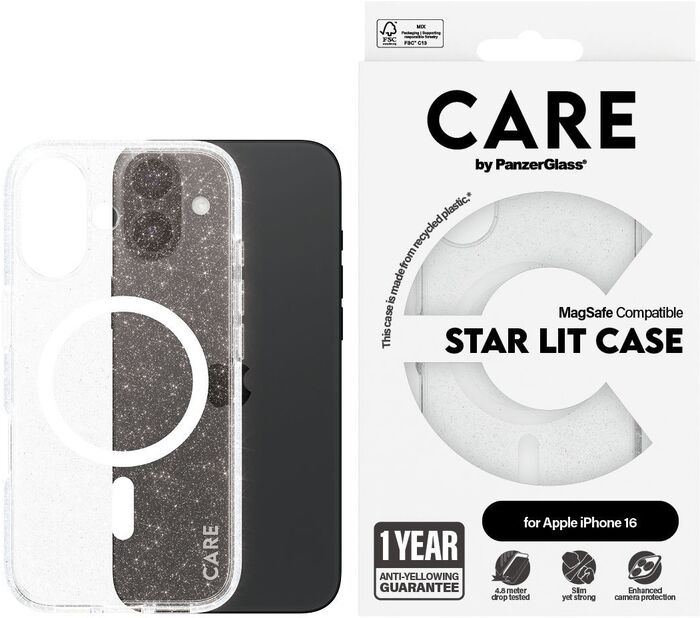 PanzerGlass Care iPhone 16 Star Lit símahulstur - Glært