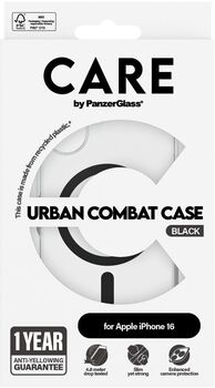 PanzerGlass Care Urban Combat iPhone 16 símahulstur - Glært / svart