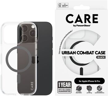 PanzerGlass Care iPhone 16 Pro Urban Combat símahulstur - Glært / svart