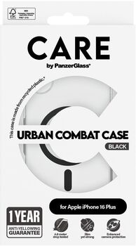PanzerGlass Care iPhone 16 Plus Urban Combat símahulstur - Glært / svart