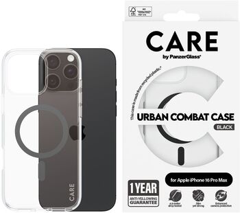 PanzerGlass Care iPhone 16 Pro Max Urban Combat símahulstur - Glært / svart