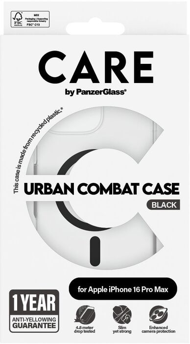 PanzerGlass Care iPhone 16 Pro Max Urban Combat símahulstur - Glært / svart
