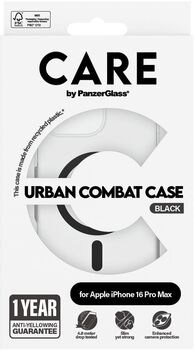 PanzerGlass Care iPhone 16 Pro Max Urban Combat símahulstur - Glært / svart