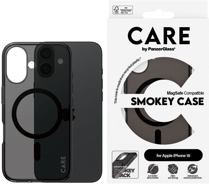 PanzerGlass Care iPhone 16 Smokey símahulstur - Svart